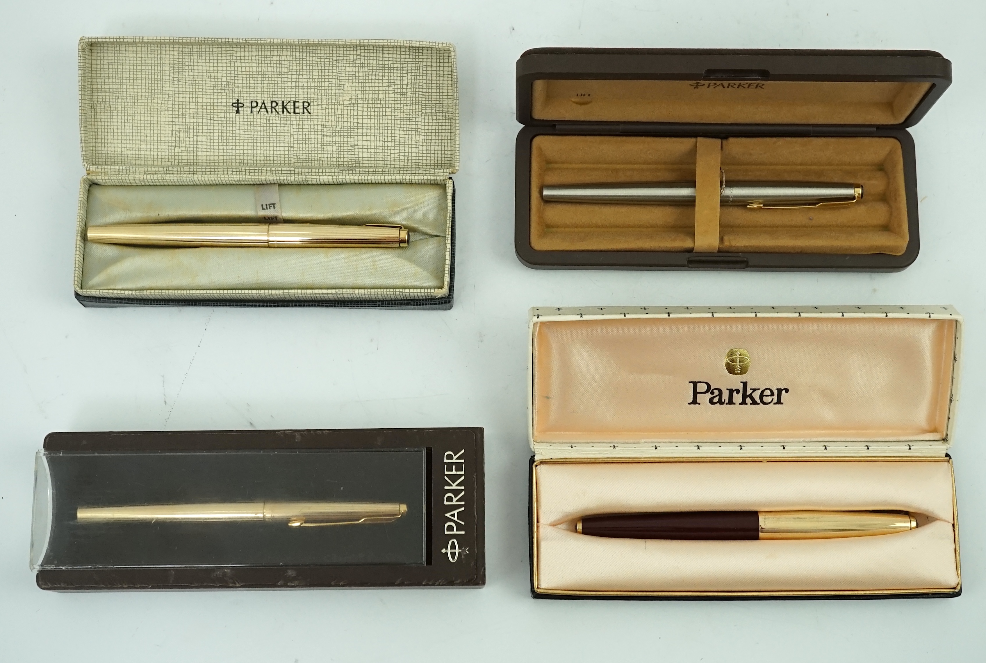 Parker 'Falcon' pens and 3 No. plus Parker 61 pen, boxed